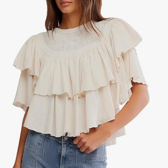Free People Cream Ruffled Blouse - Picture 3 of 3